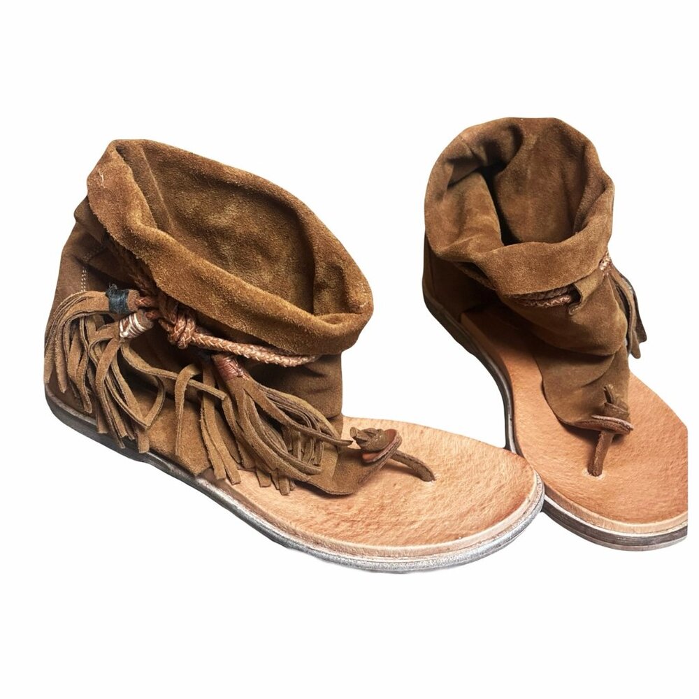 Brown Suede Open-Toe Ankle Boots - Picture 4 of 8